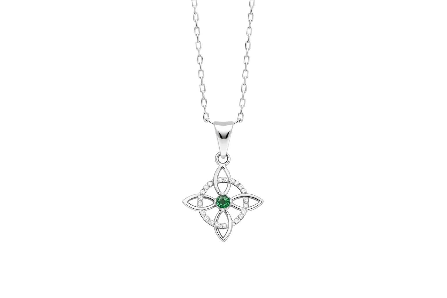 Wisiorek ze srebra próby 925 i zielona cyrkonia - węzeł czarownicy (17 mm x 17 mm), biżuteria duchowa