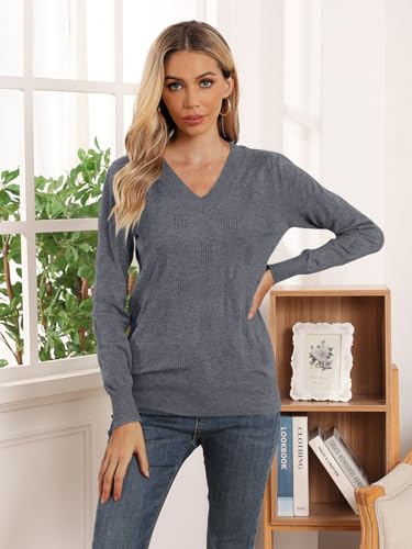 Image of Yincro Women V Neck Long Sleeve Soft Sweater Knit Casual Pullover Top