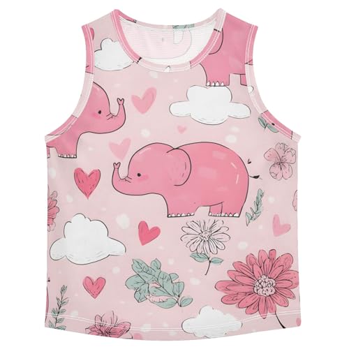 Boys' Tank Top Shirt Cute Pink Elephants Floral Pattern Sleeveless T-Shirts
