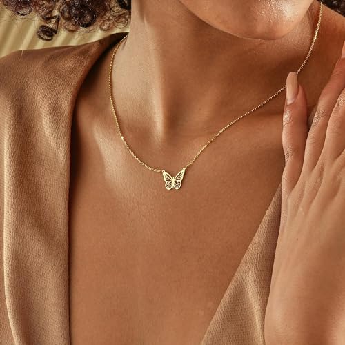 14K Gold Plated Dainty Pendant Butterfly Bead Boot Bee Baseball Flower Compass Airplane Hummingbird Tree Necklace Simple Jewelry Gift for Women3