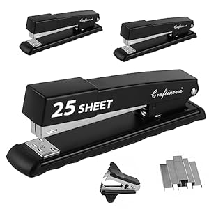 Craftinova Stapler, Metal Desktop Stapler, 25 Sheet Capacity Black Stapler Heavy Duty, with 2000 Staples & Stapler Remover, Office Stapler, 3 Pack