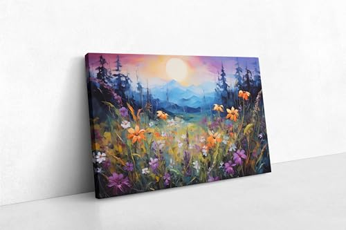 Tableau de fleurs sauvages impression sur toile rose violette décoration salon 50x70
