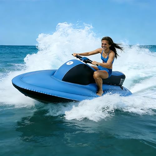 QIUNAOZI Lancha Neumática A Reacción, Moto Acuática Inflable con Motor, 3-7 Km/H,Capacidad De Carga De 220 Kg,Tiempo De Funcionamiento De 45-130 Min,para Piscina, Lago Y Mar Blue-10000mAh
