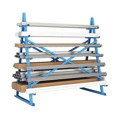biosplot 2000lbs Horizontal Lumber Storage Rack 7-Tier Floor Standing Adjustable Storage Rack Heavy Duty Steel Bar Pipe Long Parts Organizer Shelf for Garage Workshop Shed Basement Blue