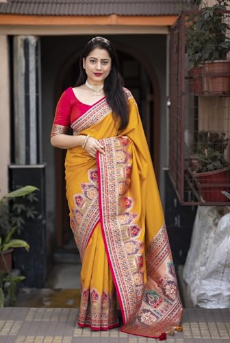 Panzora yellow kashmiri silk saree – image 2