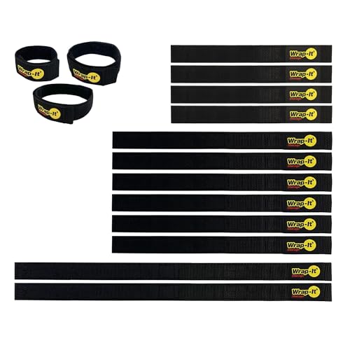 Quick-Straps by Wrap-It Storage - Assorted 12-Pack Black - Hook and Loop Hose and Cable Organizers