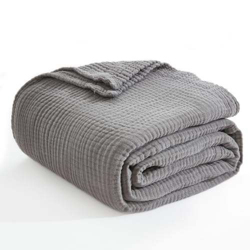 Image of EMME Muslin Blankets for Adults Throw Blanket for Couch Breathable Gauze Soft Lightweight Airy Grey Super King 120 inch x 94 inch