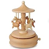 Takefuns Wooden Music Box for Girls Valentine's Day Birthday Gift Travel Gift, Merry-go-Round Music