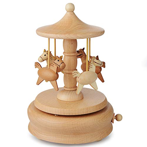 Takefuns Wooden Music Box For Girls Valentine's Day Birthday Gift Travel Gift, Merry-Go-Round Music Box, Moving Magnetic Car - Plays The Canon Song #TOP7