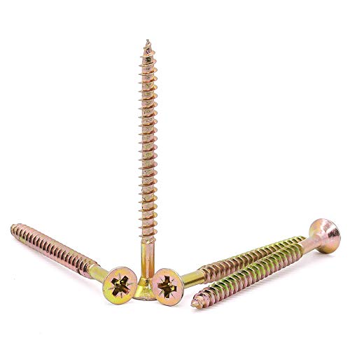 M6 x 100mm (20 PCS) Tornillos para madera con cabeza plana Phillips, acero al carbono zincado amarillo, cabeza avellanada para yeso miniatura 1