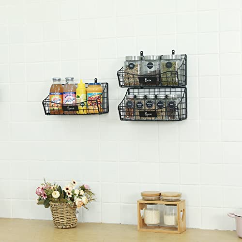 Over Cabinet Door Organizer, Storage Basket 3 Pack With Name Plate Hang Over The Door Railing Grid Panel For Kitchen Pantry Bathroom Laundry, Holds Shampoo Cleaning Supplies Spice Dish Soap #TOP4