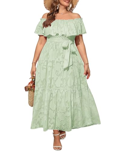 Image of Plus Size Chiffon Off The Shoulder Maxi Long Floral Summer Casual Beach Boho Sundress Women 2024