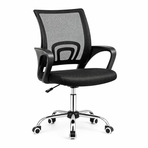 T LOVENDO.ES Silla de Oficina Ergonómica con Ruedas y Respaldo Transpirable | Altura Regulable y Soporte Lumbar | Ideal para Escritorio, Estudio o Habitación Juvenil | Diseño Moderno y Confortable