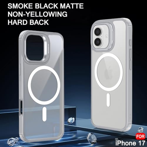 Image of TheGiftKart Hybrid Matte Frosted Back Cover Case for iPhone 17 Compatible with MagSafe | Built-in Stand | Shockproof Hard Back Cover Case for iPhone 17 (PC & TPU, Translucent White)