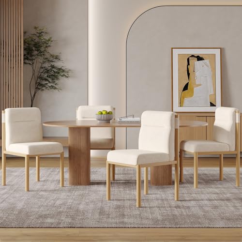 Goldicoo Juego de 4 sillas de comedor de tela sherpa, color beige, estructura de metal en imitación de roble, 46 x 52 x 80,5 cm, acolchadas, estilo escandinavo