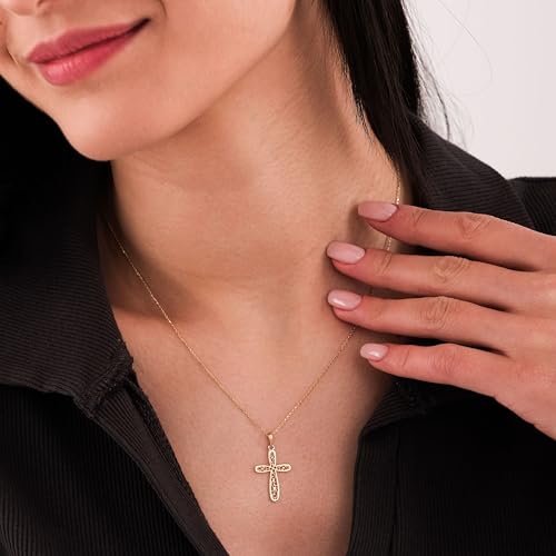 MIONZA 14K Gold Plated Cross Necklace for Women, Dainty Christian Religious Cross Pendant, Adjustable Chain, Gift for Her3