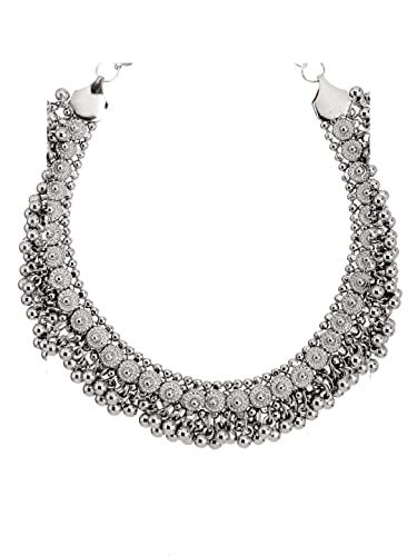 Silver Oxidised Necklace with Chains