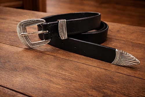 Image of Premium Black /Brown Leather Belt with Engraved 25mm (1 inch) Zinc Alloy Buckle | Stylish Formal & Casual Waist Belt for Men & Women | Perfect for Jeans & Trousers