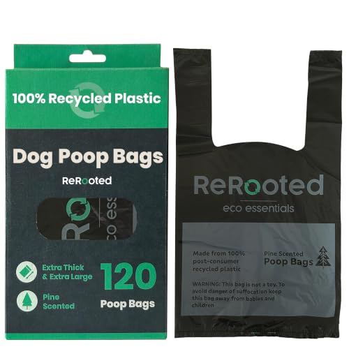 ReRooted - 100% Recycled Leak-Proof Dog Poop Bags - Pine Scented Waste Bags for Clean Walks - Extra Thick Tear-Resistant Dispenser Compatible (120 Bags)