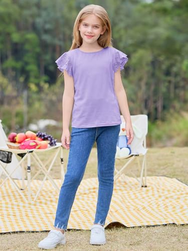 Image of Imily Bela Girls Ruffle Sleeve Shirts Crewneck Eyelet Tops 4-15 Years | Cute summer casual blouse, Soft breathable eyelet fabric with ruffle sleeves, Comfortable daily shirts for kids