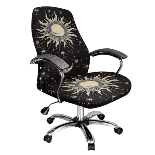 LACIYISON Sun Star - Fundas para sillas de oficina con estampado de computadora, ajuste universal, fundas para sillas giratorias de escritorio, extraíbles, lavables, antipolvo y elastano, funda