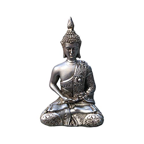 Buddha Statue Buddha Dekor Zen Garten Meditation Dekor Zen Dekor Sitzende Figur Antik für Zuhause Büro Outdoor Indoor Garten Silber Cover
