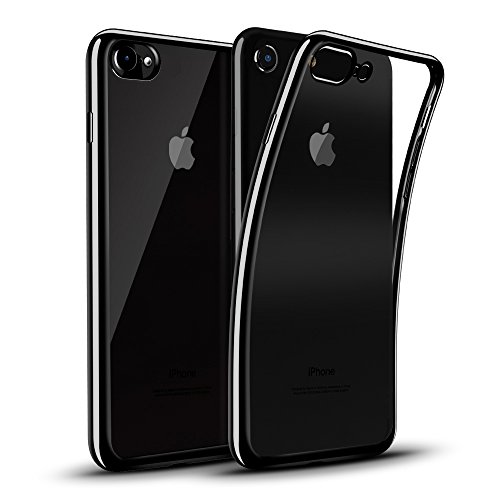 iPhone 8 case,iPhone 7 case Baesan Premium Flexible Soft TPU Bumper Silicone Case with Electroplate Frame Fit for iPhone 7,iPhone 8 -- Jet black