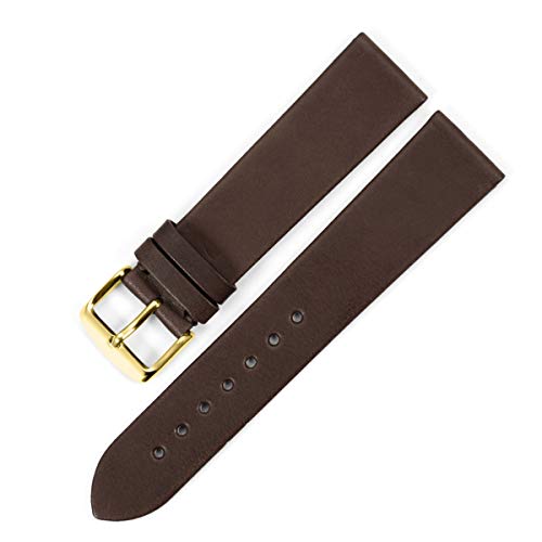 Bracelet de montre en cuir de veau fabriqué en France, couleur café avec boucle, 18-22 mm