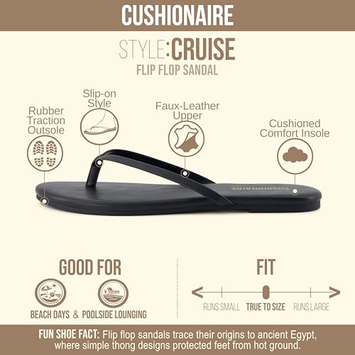 Image of CUSHIONAIRE Cruise Lightweight Womens Flip Flops, Comfortable Beach Sandals for Women with Cushioned Footbed & Flexible Slip On Design