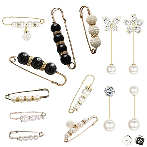 CATTY 13 Piezas Broche de Perlas de Moda, Perla De Seguridad Pin, Imperdibles Grandes, Broche Mujer Perla, para Suéter, Chal, Señoras, Ropa, Regalos Decorativos, con 2 Botones de Estilo Aleatorio Cover
