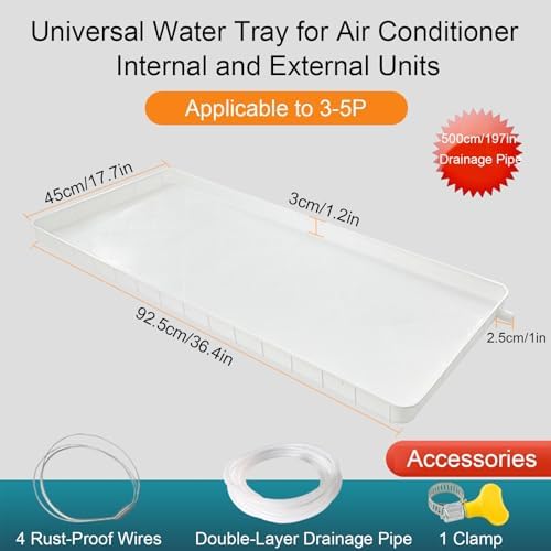 Large Air Conditioner Drip Tray, Plastic Drip Pan with Mounting Accessories, Indoor/Outdoor Drip Catcher for Split AC Units (80cm x 32.5cm x 3cm)