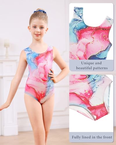 Tuonroad Leotards For Girls Gymnastics With Matching Shorts Ballet Dance Set Teens Girl'S Hot Pink Blue Athletic Leotards With Hair Scrunchie Colorful Marble,10 11 Year Old thumb #2
