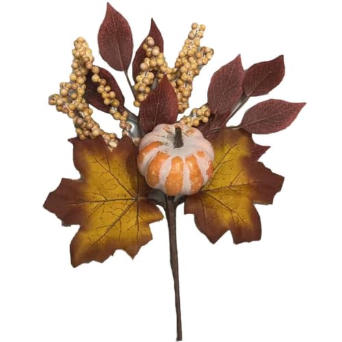 Artificial Flowers Indoor, Lightweight Weather Resistant Fade Resistant Plastic Fall Decor with Pumpkin Berries,Realistic Halloween Decoration Insert for Garden Patio Home Centerpieces (Orange-White) - image 1