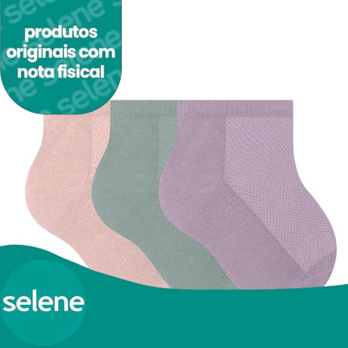 Kit 06 Pares De Meias Infantil Cano Curto Selene Algodão | 2 Branco - 2 Cinza - 2 Preto | M - (21 a