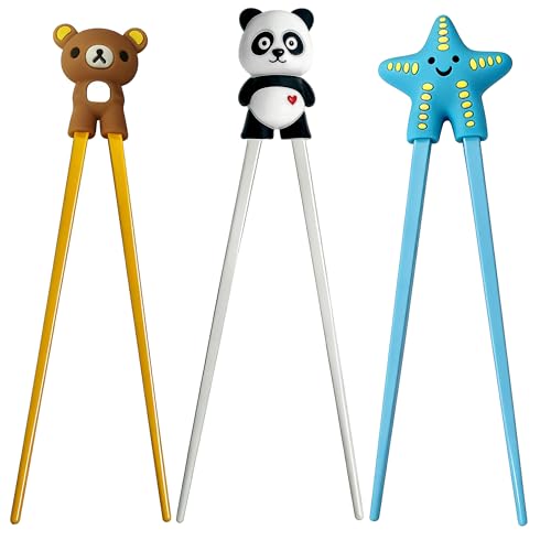 3 Paar Essstäbchen Hilfe Essstäbchen für Anfänger mit Panda Frosch und Dinosaurier Design Praktisches Hilfen Set für Sushi Sushi Stäbchen Hilfen Leicht Zu Lernen Stäbchen Hilfe (Stil b)