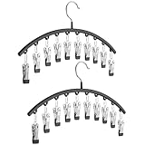 Huoflame Kleiderbügel Organizer mit 10 Clips – Platzsparend Hosenbügel mit Drehbarer Edelstahlhaken – Metall Kleiderbügel Schwarz für Kleiderschrank, Babywäsche, Socken und Unterwäsche