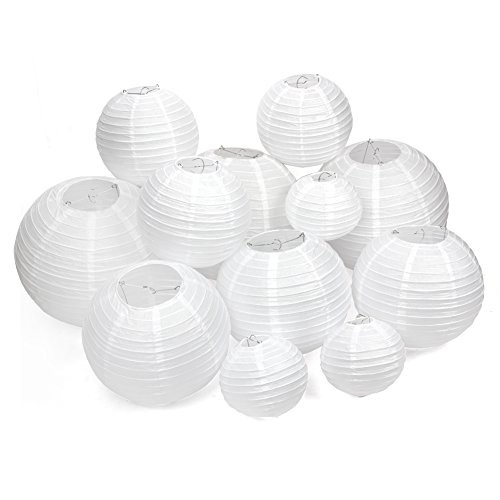 Meisax 12 pcs farolillo Papel Blanco 4 Tamaños Linterna Blanca de Papel Bola China para Decoración de hogar Boda Cumpleaños Fiesta Avez los Leds, Blanco