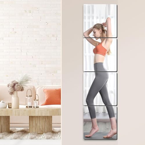 Image of SUNQUEEN 12 inch x 12 inch Glass Mirror Tiles for Wall - Frameless Full Length Mirror Wall Mounted, Full Body Mirror for Bedroom Home Gym Door & Bathroom (4-Pack) Square, White