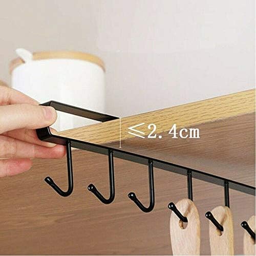6 Hooks Tea Cup Mug Holder Under Shelf Cup Hanger Drying Rack Towel Holder Cabinet Kitchen Hanging Organizer Mug Rail Small Kitchen Items Hanging Organizer(1, White)