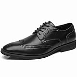 Ahico Men's Dress Shoes Formal Business Lace Up Oxford Wingtip Derby Shoes Black