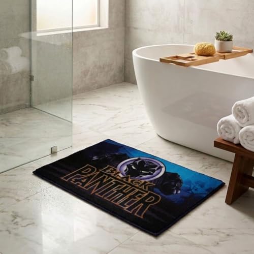 Image of Athom Living Premium Anti Slip Printed Kids Bathmat, Durable Nylon Fabric, Soft Texture, Easy to Clean, Stylish Home Decor Mat for Doorway & Kids Room, 37x57 cm, Multicolor (MarvelBlack Panther)