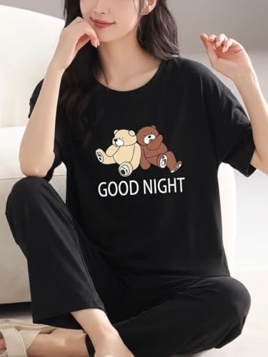 Image of SMOWKLY Women's Premium Stylish Cute Print Top with Pajama Comfy Loungwear