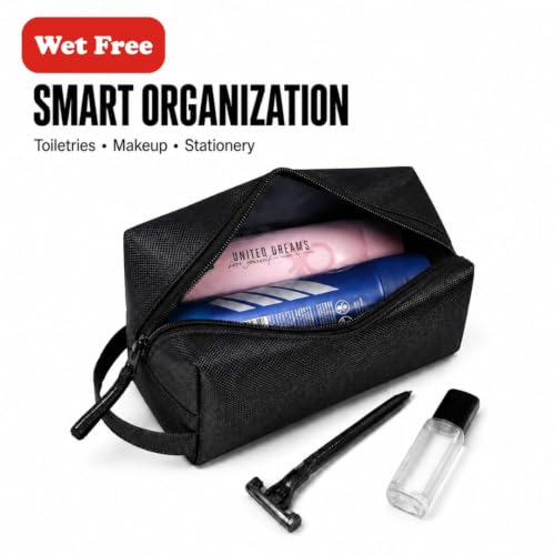 Image of Multipurpose Travel Pouch-Black, Waterproof Storage Bag for Toiletries, Shaving Kit & Stationery, Strong Zipper, Durable PVC Coated Fabric, Easy-to-Clean & User Friendly Stuff Organizer