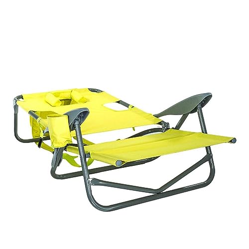 Ostrich Portable On-Your-Back Reclining Outdoor Camping Lawn Chair w/5 Positions & Chaise Folding Steel Frame Beach Lounger w/4 Positions, Green
