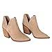 Kathemoi Womens Ankle Boots Slip on Cutout Pointed Toe Snakeskin Chunky Stacked Mid Heel Booties Light Brown