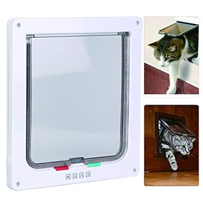 Cat Dog Flap Door, Square ABS Acrylic Controllable Switch Pet Door 4 Way Locking Waterproof Pets Screen Doors for Dogs Puppy Cats Kittens Waistline Under 29.53 inch (Thin Type XL Size)(White)