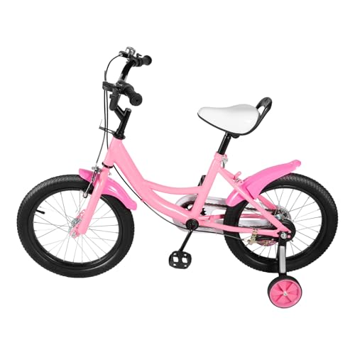 Jolre Bicicleta infantil, bicicleta de 16 pulgadas para niños y niñas, bicicleta infantil con ruedines, sillín ajustable, adecuada para niños de 5 a 8 años (Rosa)