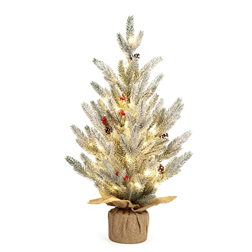 LinTimes Árbol de Navidad artificial de 60 cm, 50 ledes de abeto blanco con copos de nieve para mesa de Navidad, chimenea, decoración interior Cover