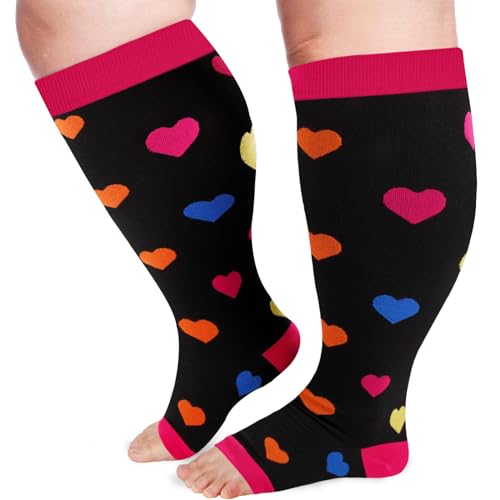 Image of LOUSGUTA Open Toe Plus Size Compression Socks for Women & Men 15-20 mmhg Toeless Wide Calf Compression Support Knee High Socks