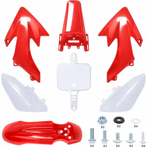 Image of Podoy CRF50 Body Fender Kit for Compatible with XR50 XR 50 CRF 50 SDG SSR Pit Dirt Motor Trail Bike Black with Bolt Work Fairing Plastic (Red)